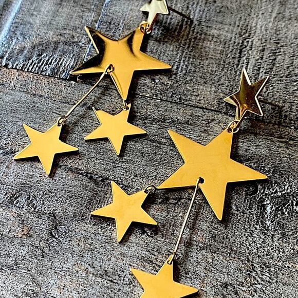 NEW Gold Falling Stars Dangle Earrings - Picture 1 of 9